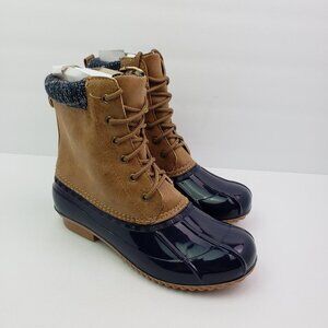 NEW Just Fab Evi Womens Size 7 Tan Blue Cold Weather Duck Rain Boots